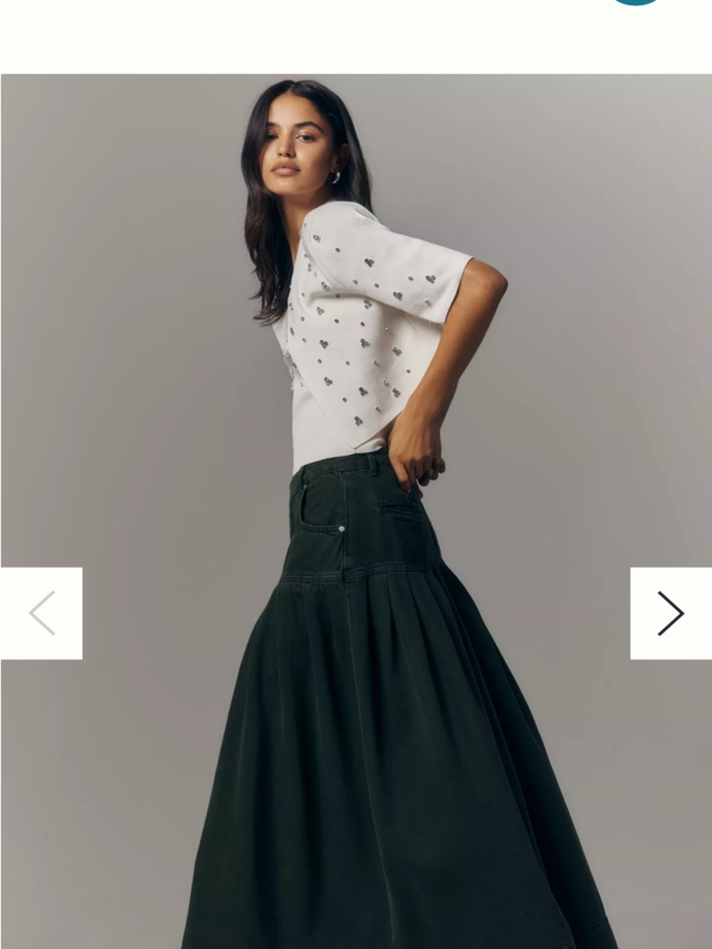 Pilcro Pleated Basque-Waist Denim Midi Skirt